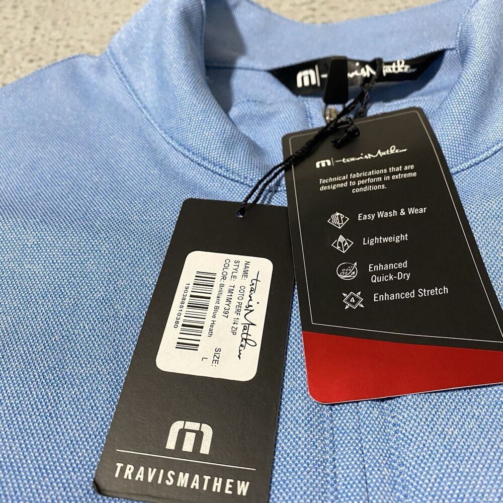 MaxLite Lighting Shirt Travis Mathew Mens Large Blue 1/4 Zip Employee Office NEW - Picture 9 of 11